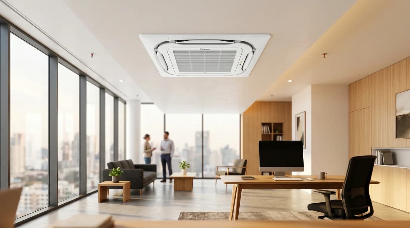 Ar-condicionado LG Cassete 4 Vias Inverter instalado em ambiente comercial - Direct Ar Condicionado