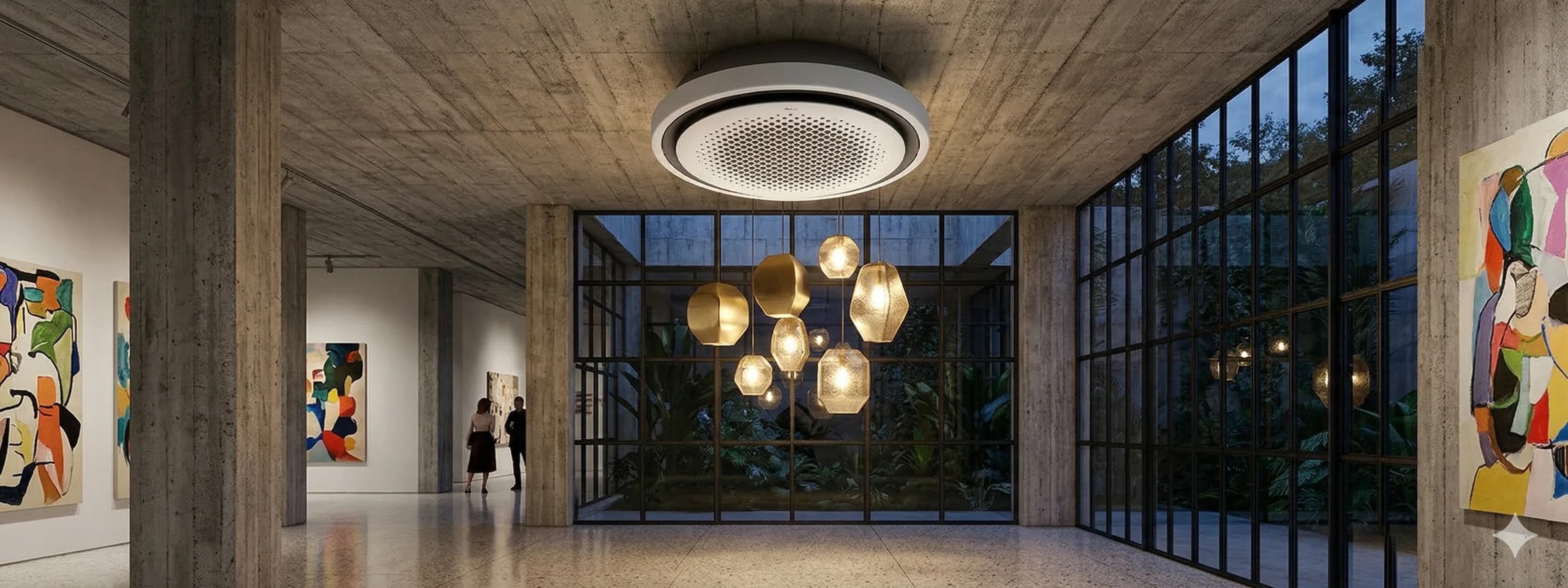 Ar-condicionado LG Round Cassette circular instalado em sala de estar premium - Direct Ar Condicionado