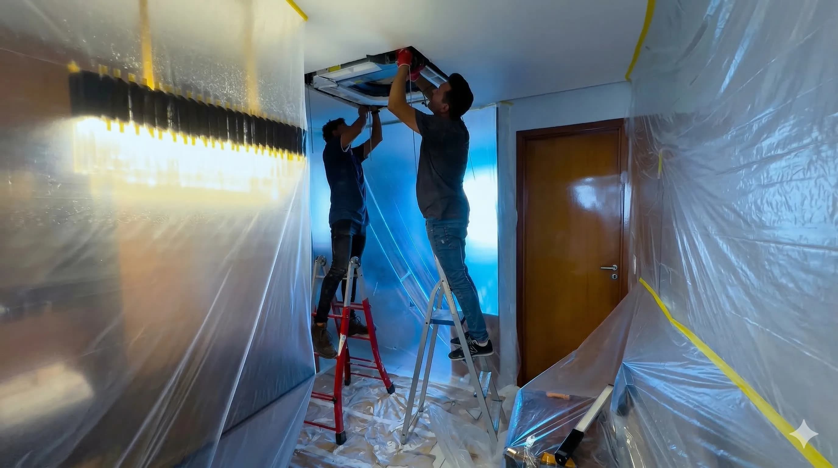 Equipe técnica da Direct realizando manutenção de ar condicionado