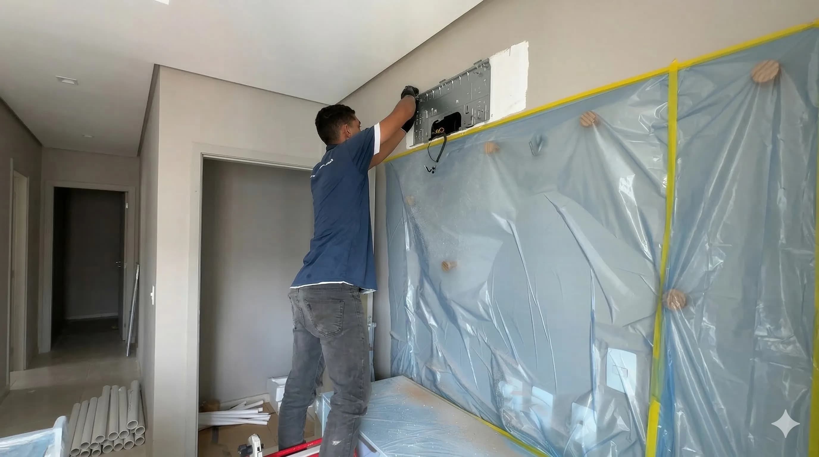 Instalação de ar-condicionado com obra limpa e proteção completa