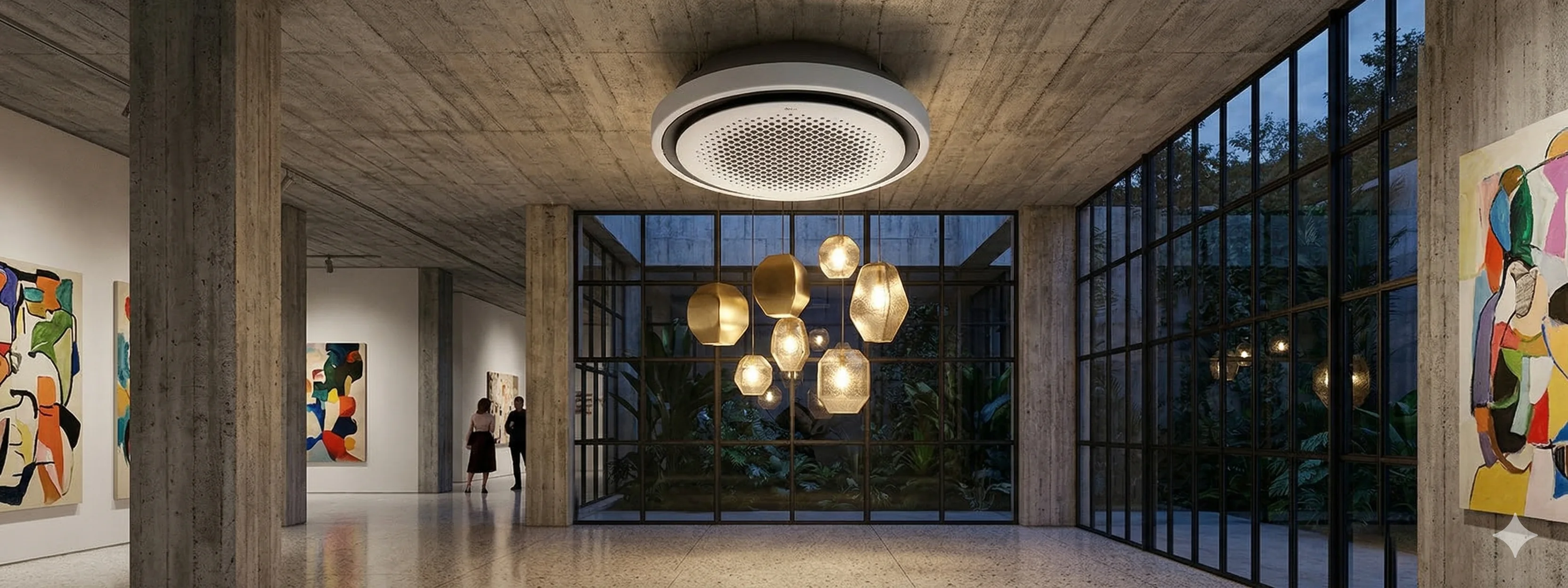 Ar-condicionado LG Round Cassette circular instalado em sala de estar premium - Direct Ar Condicionado