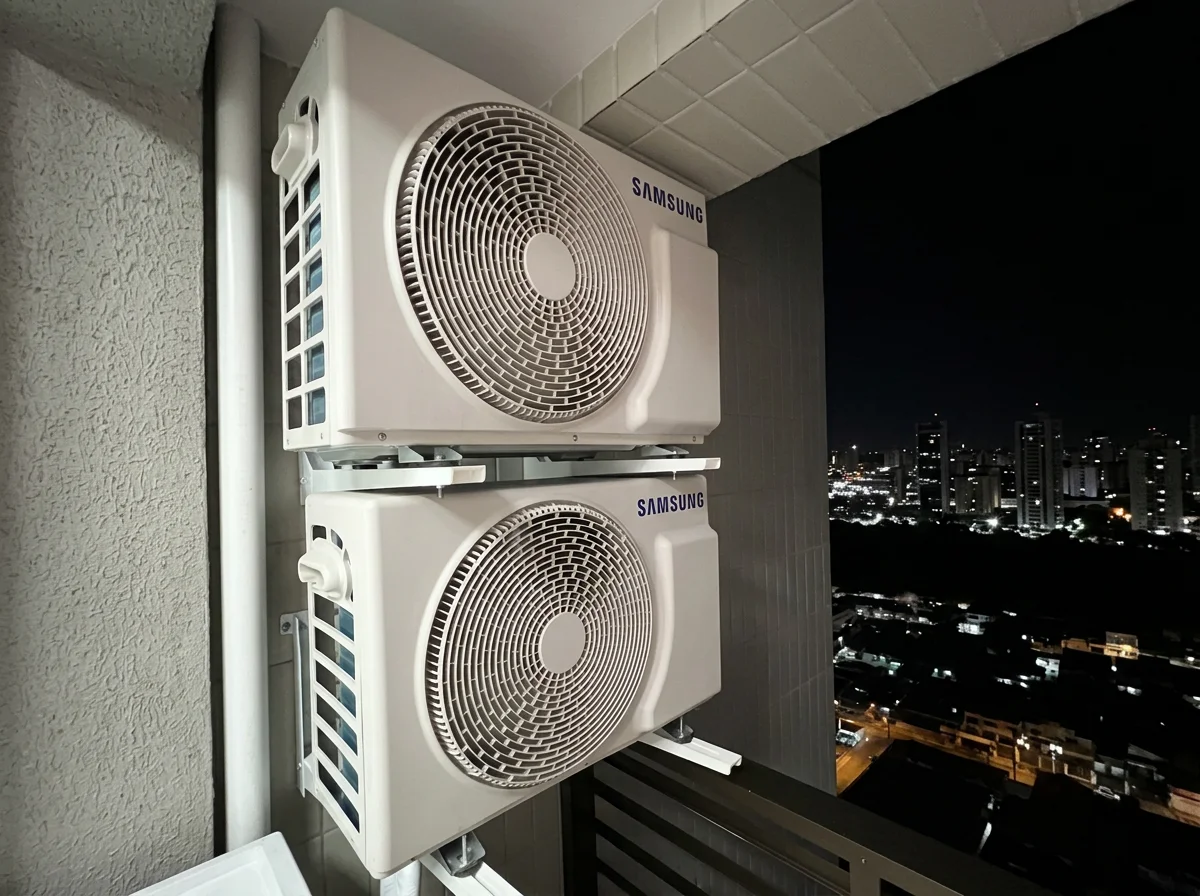 Condensadoras Samsung dupla em varanda noturna em Natal