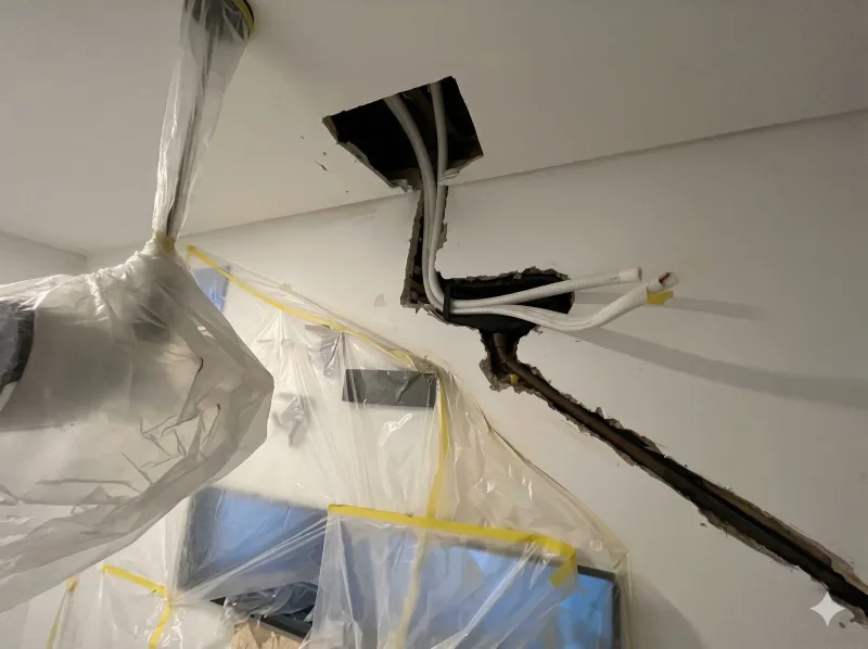 Infraestrutura aberta com tubulação exposta e proteção - Remanejamento Bessa