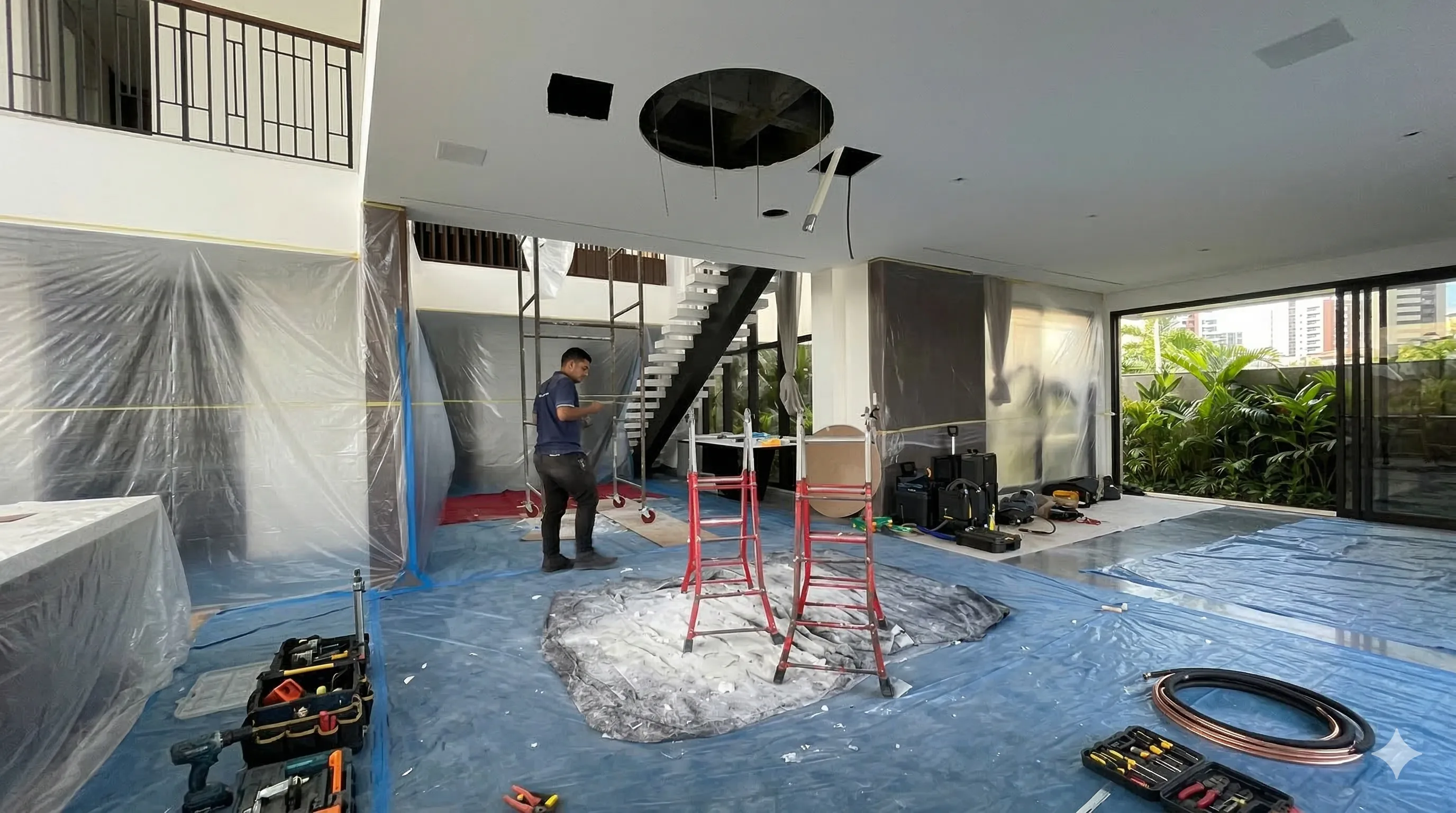 Cassete 360° Round LG em funcionamento - distribuição de ar circular no ambiente